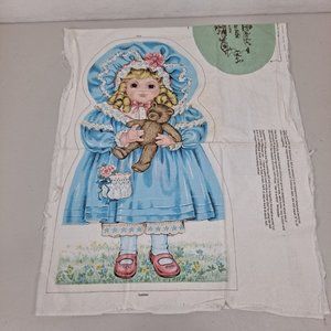 Vintage Petite Bebe Doll Fabric Panel Pillow Victorian Girl Blue Cut & Sew